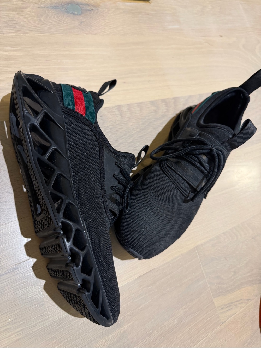 Men's Black Athletic Sneakers with Green & Red Accent